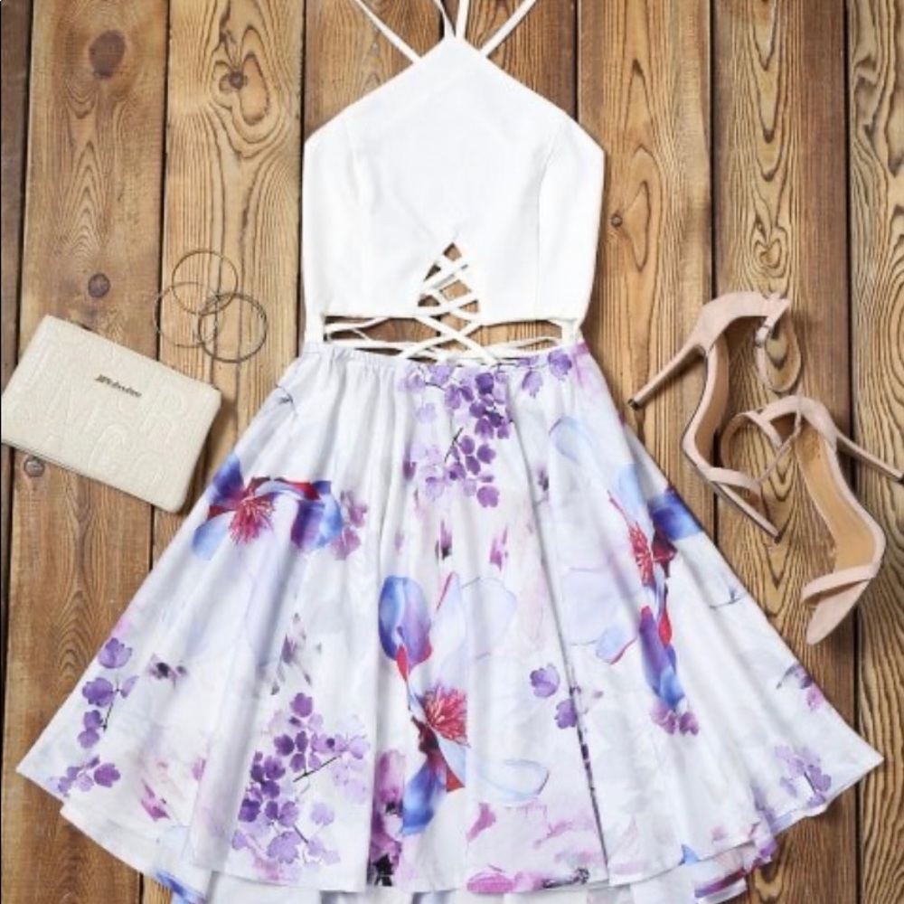 Criss Cross Backless Floral Dress